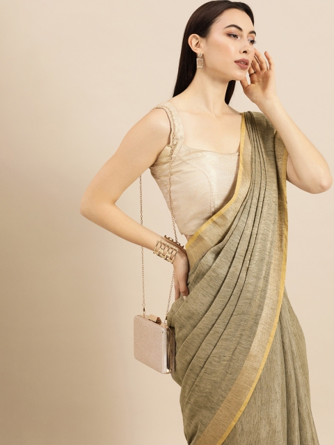 

Anouk Grey Linen Blend Woven Design Bhagalpuri Saree