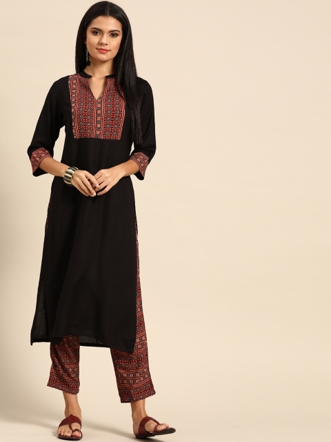 

Anouk Women Black & Maroon Yoke Design Kurta with Trousers