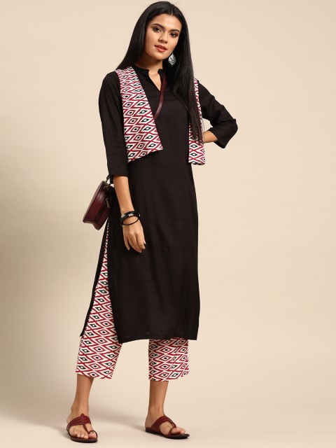 

Anouk Women Black & White Solid Kurta with Palazzos & Jacket