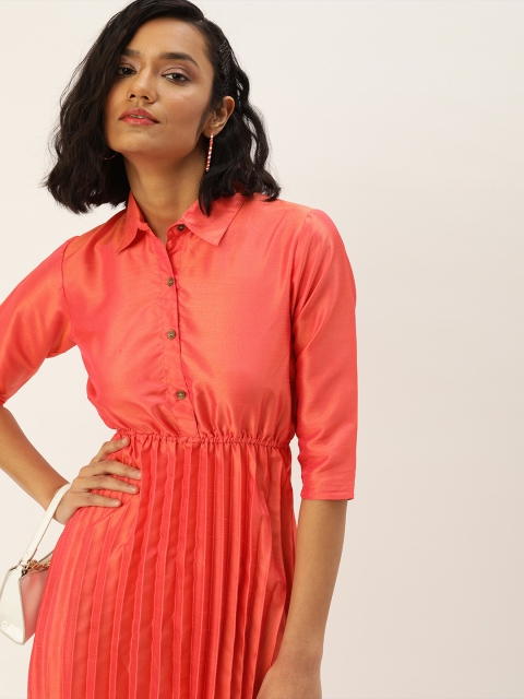 

U&F Women Peach-Coloured Solid Fit and Flare Dress
