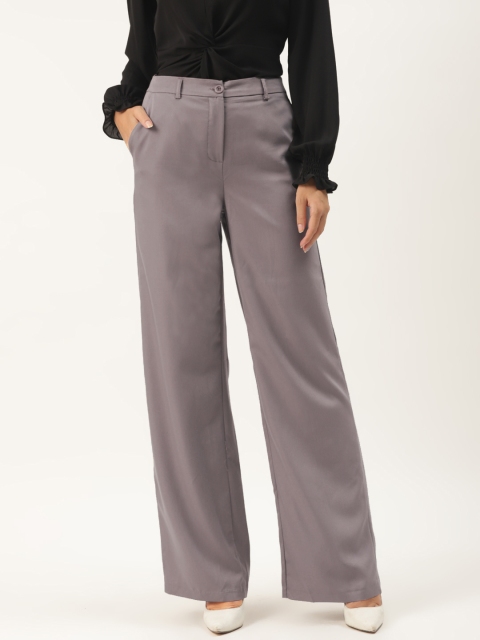 

TRENDYOL COLLECTION Women Charcoal Grey Regular Fit Solid Parallel Trousers