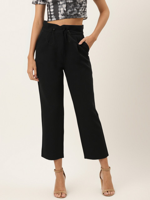

Trendyol Women Black Regular Fit Solid Cropped Trousers