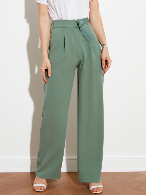 

TRENDYOL COLLECTION Women Mint Green Regular Fit Solid High-Rise Parallel Trousers