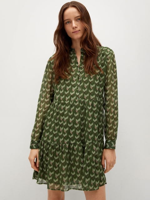 

MANGO Women Green Recycled Polyester Printed A-Line Dress
