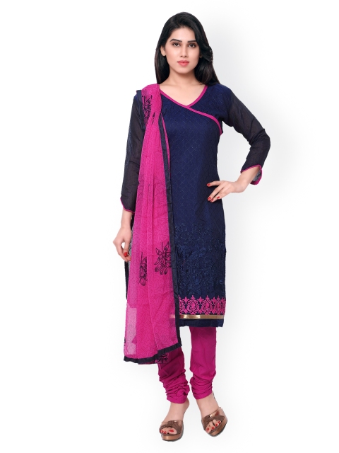 

Saree mall Navy & Pink Embroidered Unstitched Dress Material, Navy blue
