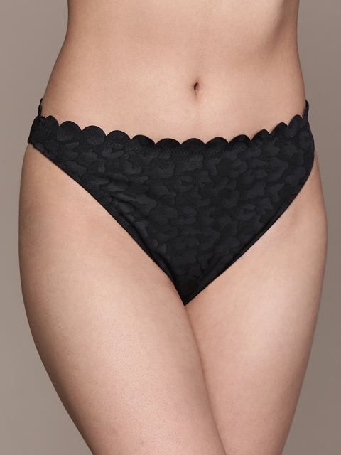 

MANGO Women Black Leopard Patterned Scalloped Bikini Briefs 87054378