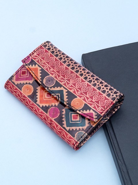 

Golden Peacock Women Black & Orange Printed Two Fold Wallet
