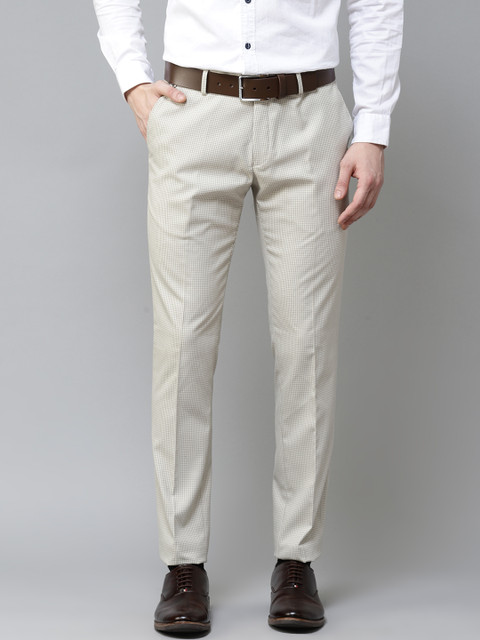 

Blackberrys Men Beige Skinny Fit Self Design Formal Trousers