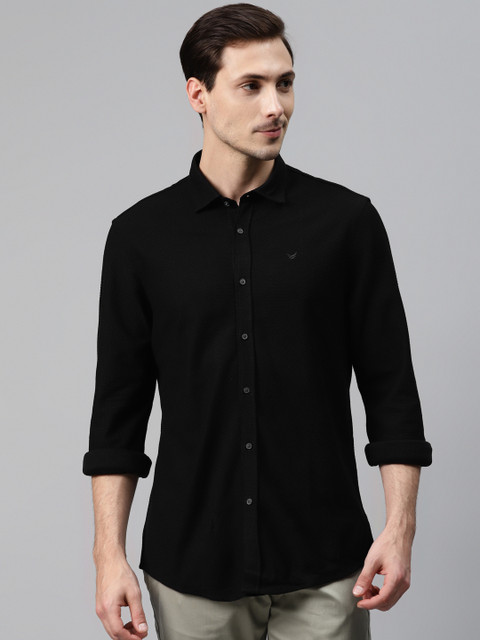 

Blackberrys Men Black Pure Cotton Trim Fit Self Design Casual Shirt