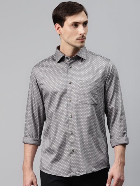 

Blackberrys Men Grey & Pink Pure Cotton Slim Fit Self Design Casual Shirt