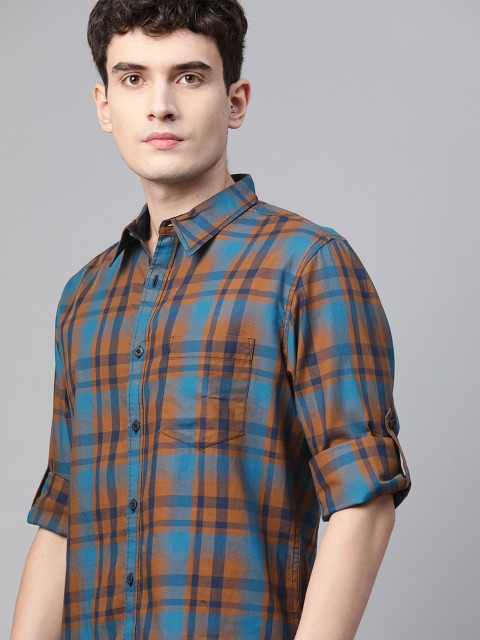 

Roadster Men Blue & Orange Checked Casual Shirt