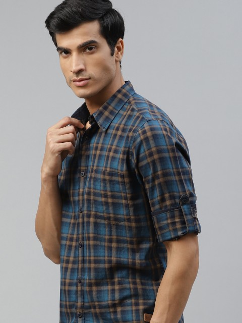 

Roadster Men Blue & Black Regular Fit Checked Pure Cotton Casual Shirt