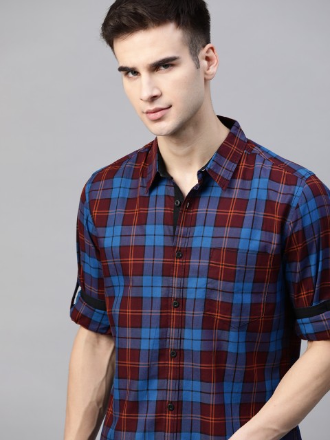 

Roadster Men Blue Tartan Checked Pure Cotton Casual Shirt