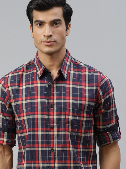 

Roadster Men Navy Blue & Red Regular Fit Checked Pure Cotton Casual Shirt
