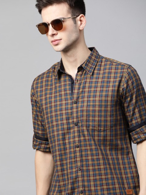 

Roadster Men Yellow & Blue Micro Checks Checked Casual Shirt