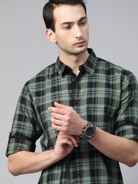 

Roadster Men Green & Black Tartan Checked Casual Shirt