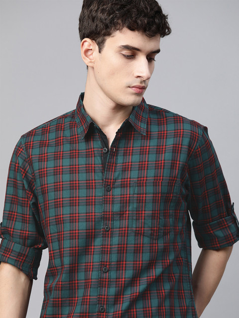

Roadster Men Teal Green & Red Tartan Checks Checked Cotton Casual Shirt