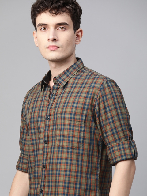 

Roadster Men Green & Yellow Tartan Checks Checked Cotton Casual Shirt