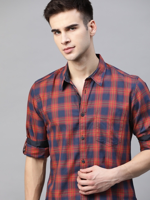 

Roadster Men Orange & Blue Tartan Checked Pure Cotton Casual Shirt