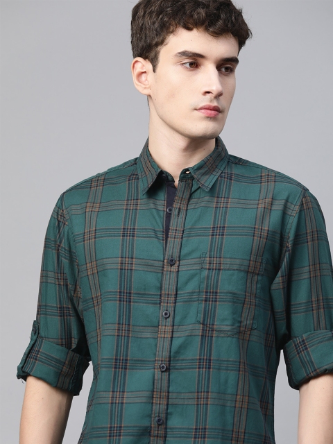 

Roadster Men Teal Green & Beige Tartan Checks Checked Cotton Casual Shirt