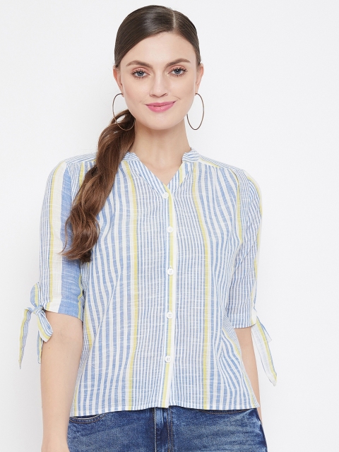 

Madame Women Blue & White Striped Shirt Style Top