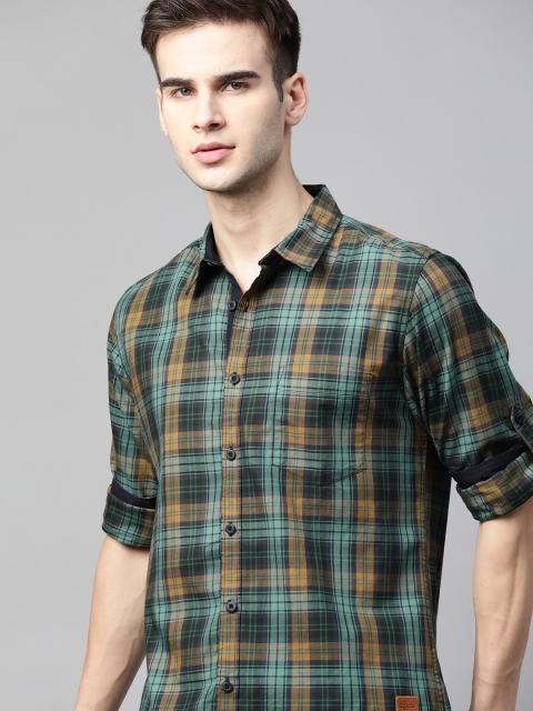 

Roadster Men Green & Brown Pure Cotton Tartan Checked Casual Shirt