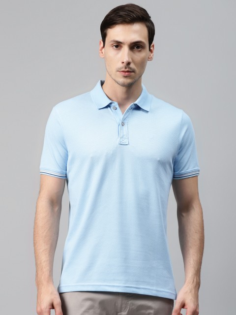 

Blackberrys Men Blue Self Design Slim Fit Polo Collar T-shirt