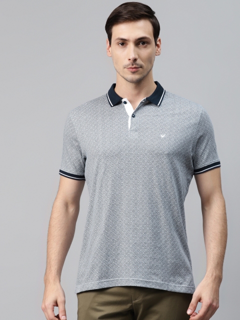

Blackberrys Men White Black Pure Cotton Geometric Print Slim Fit Polo Collar Pure Cotton T-shirt