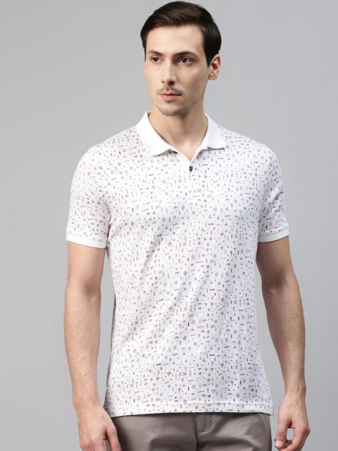 

Blackberrys Men White Maroon Micro Ditsy Print Pure Cotton Polo Collar Pure Cotton T-shirt