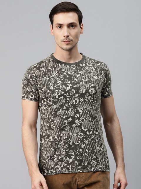 

Blackberrys Men Grey Off-White Honeycomb Print Pure Cotton Slim Fit Pure Cotton T-shirt