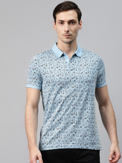 

Blackberrys Men Blue Maroon Abstract Print Pure Cotton Polo Collar Pure Cotton T-shirt