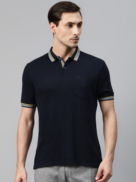 

Blackberrys Men Navy Blue Solid Pure Cotton Polo Collar Pure Cotton T-shirt