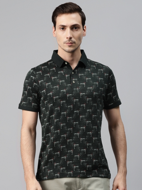 

Blackberrys Men Black White Geometric Print Pure Cotton Polo Collar Pure Cotton T-shirt