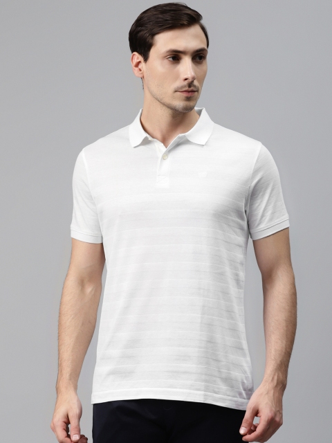 

Blackberrys Men White Self Striped Pure Cotton Polo Collar Pure Cotton T-shirt