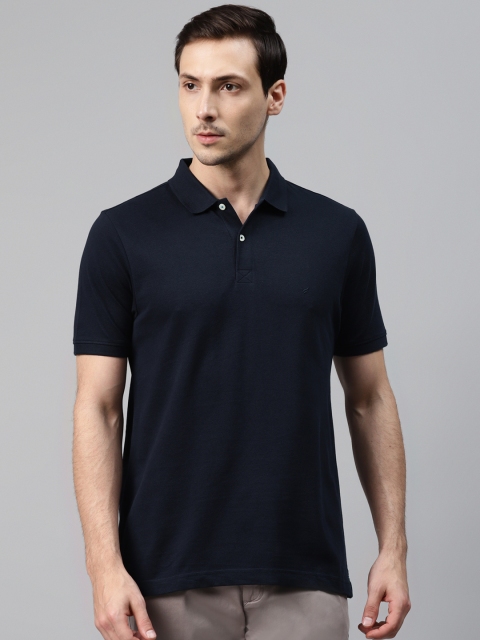 

Blackberrys Men Navy Blue Solid Pure Cotton Polo Collar T-shirt