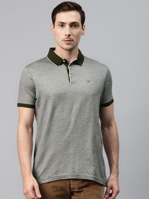 

Blackberrys Men Grey Melange Solid Pure Cotton Polo Collar T-shirt