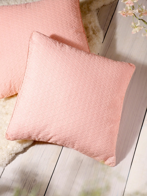 

House of Pataudi Set of 2 Peach-Coloured Ethnic Motifs Chikankari Square Cushion Covers