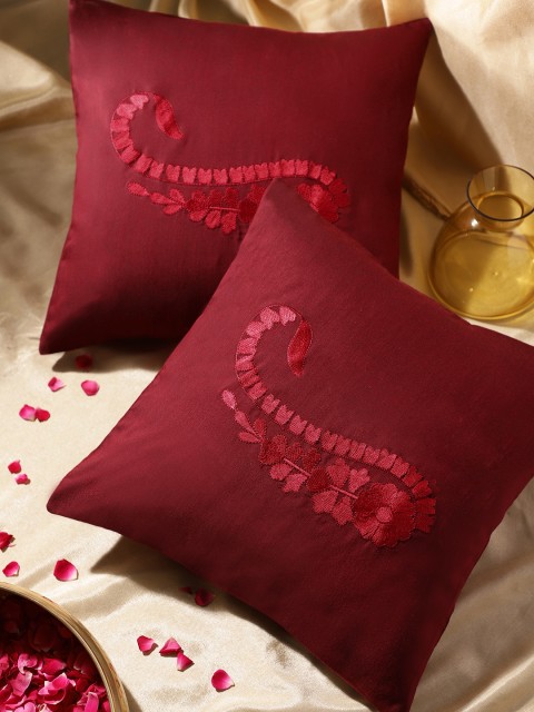 

House of Pataudi Maroon & Red Set of 2 Embroidered Square Cushion Covers