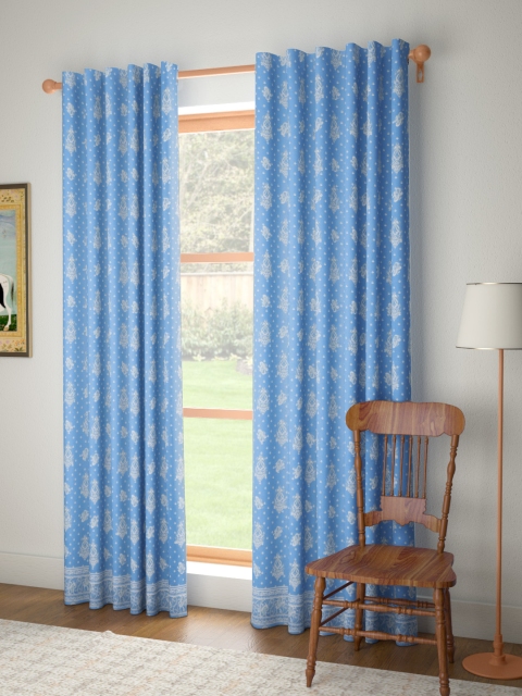 

House of Pataudi Blue & White Siyahi Ethnic Motifs Print Rozana Door Curtain