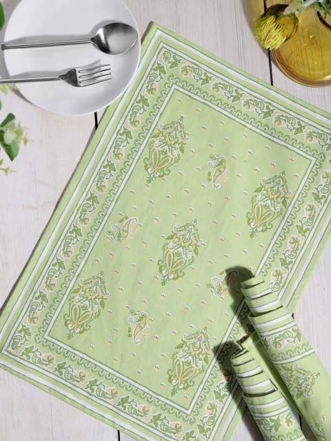 

House of Pataudi Set of 6 Green & White Printed Pure Cotton Rectangular Table Placemats