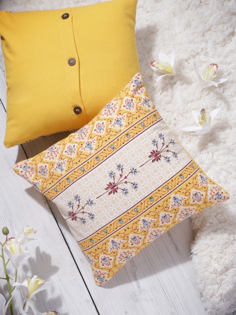 

House of Pataudi Set of 2 Yellow Cotton Printed Khawab Jashn Square Cushion Covers