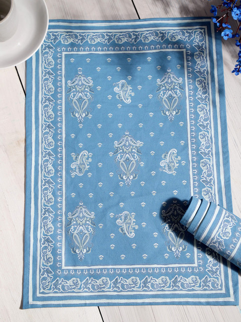 

House of Pataudi Set of 6 Blue & White Printed Pure Cotton Rectangular Table Placemats