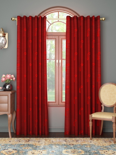 

House of Pataudi Maroon Single Floral Embroidered Door Curtain