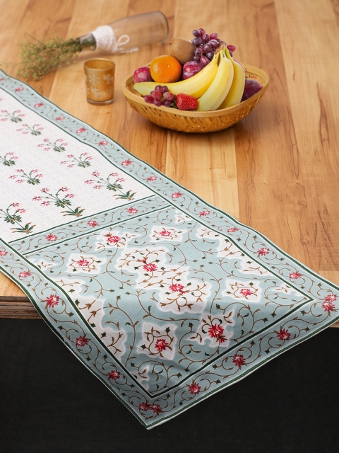 

House of Pataudi Blue & White Ethnic Motif Print Cotton Table Runner