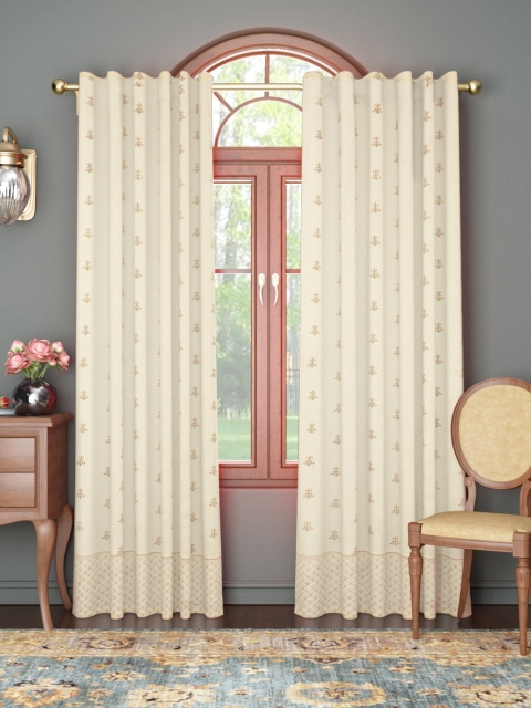 

House of Pataudi Cream-Coloured & Beige Ethnic Motifs Embroidered Cotton Flax Door Curtain