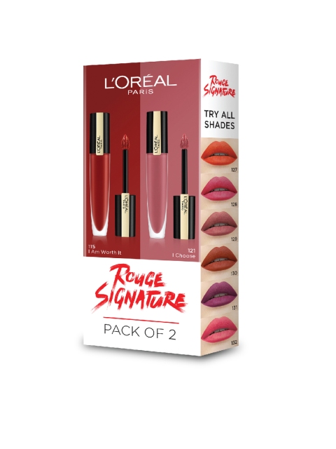 

LOreal Rouge Signature Set of 2 Liquid Lipsticks I am Worth it -115 & I Choose - 121, Red