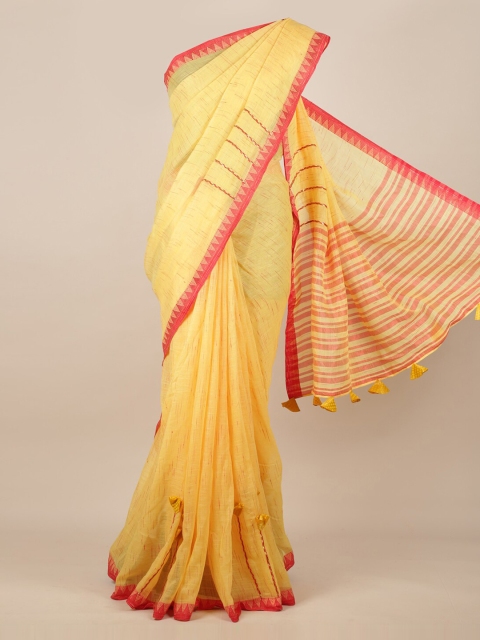 

Pothys Yellow & Red Linen Blend Colourblocked Saree