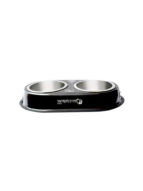 

TREEMODA Silver-Toned & Black Printed Stainless Steel Double Dinner Dogs Feeding Bowls Set 1600 ML