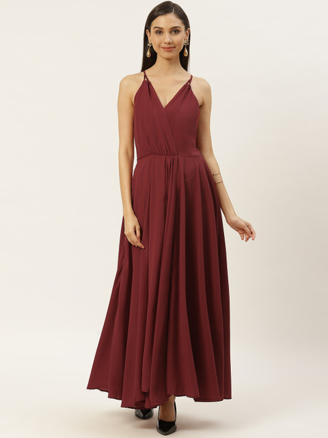 

DODO & MOA Women Maroon Solid Wrap Maxi Dress