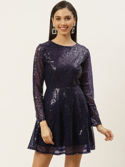 

DODO & MOA Women Navy Blue Sequinned A-Line Dress